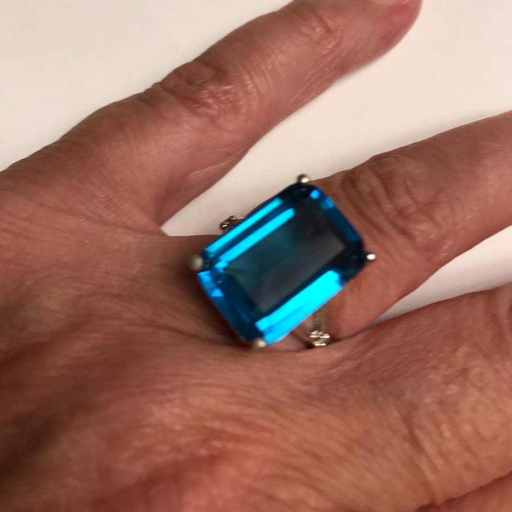 Blue Topaz Stampd 925 Sterling Silver Ring